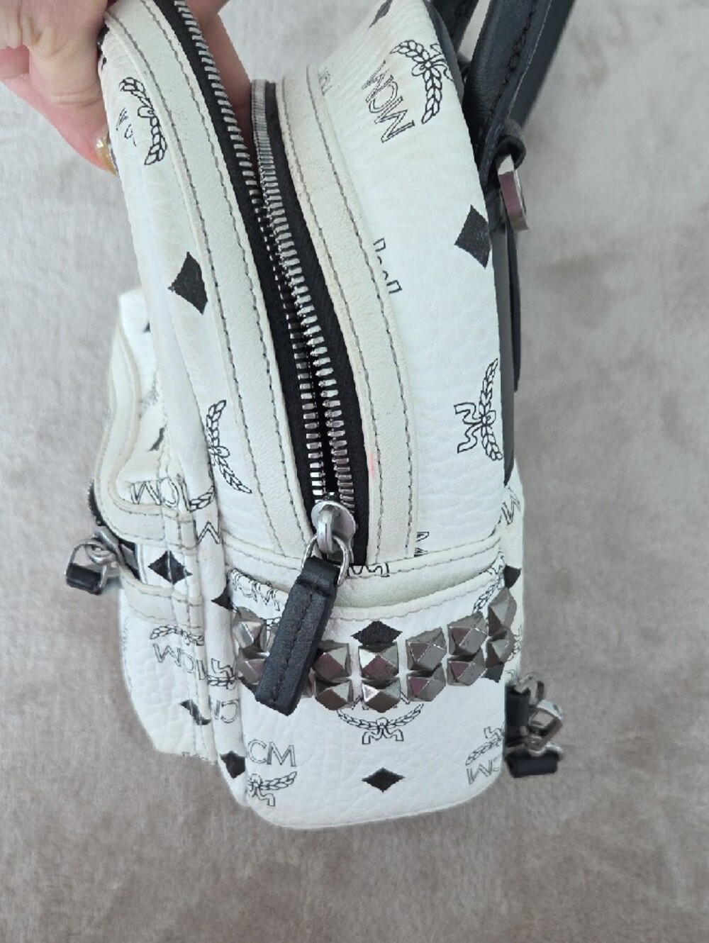 MCM White Mini Logo Backpack with Black Accents - Picture 3 of 7